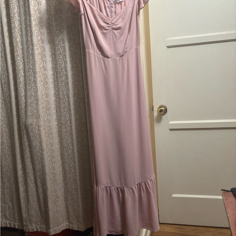 REFORMATION BUTTERFLY OF THE SHOULDER RUFFLE,CREPE MIDI DRESS,NEW WITHOUT TAGS - Picture 2 of 11